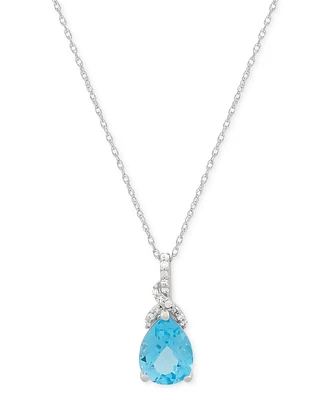 Swiss Blue Topaz (2 ct. t.w.) & Diamond (1/20 ct. t.w.) Pear & Swirl 18" Pendant Necklace in 14k White Gold