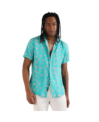 Campus Sutra Men's EcoLiva Cyan Blue Flower Block Shirt