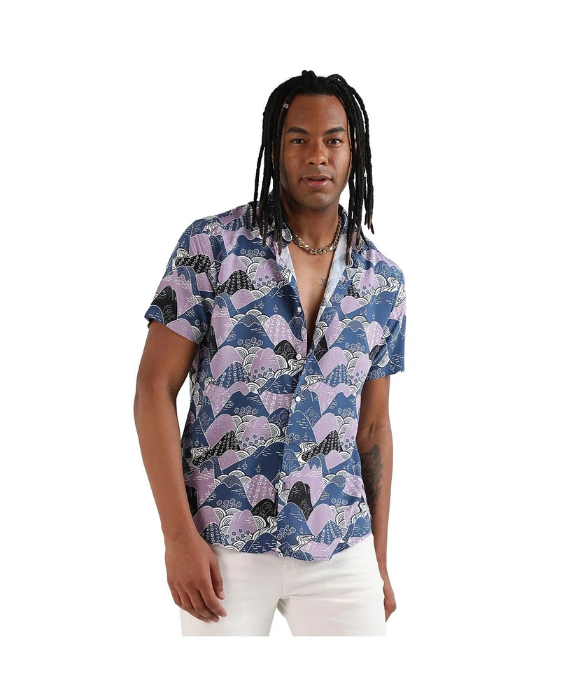 Campus Sutra Men's EcoLiva Blue & Lavender Contrast Landscape Shirt