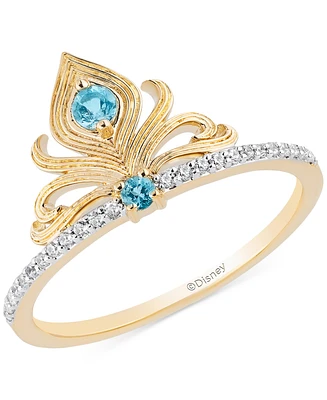 Swiss Blue Topaz (1/8 ct. t.w.) & Diamond (1/10 ct. t.w.) Jasmine Tiara Ring in Gold-Plated Sterling Silver