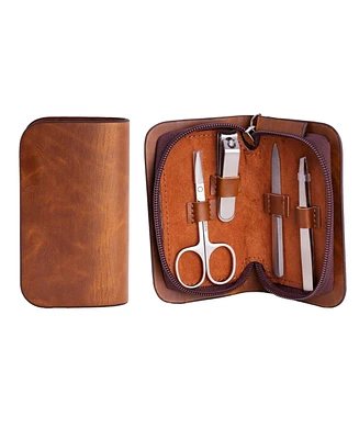 Bey-Berk 4 Piece Manicure Set with Small Nail Clippers, Scissors, File and Tweezers Leather Case.