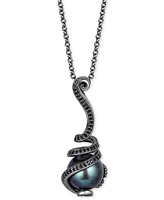 Black Drill Pearl (10mm) & Black Diamond (1/4 ct. t.w.) Ursula Tentacle Pendant Necklace in Black Rhodium-Plated Sterling Silver, 16" + 1" extender