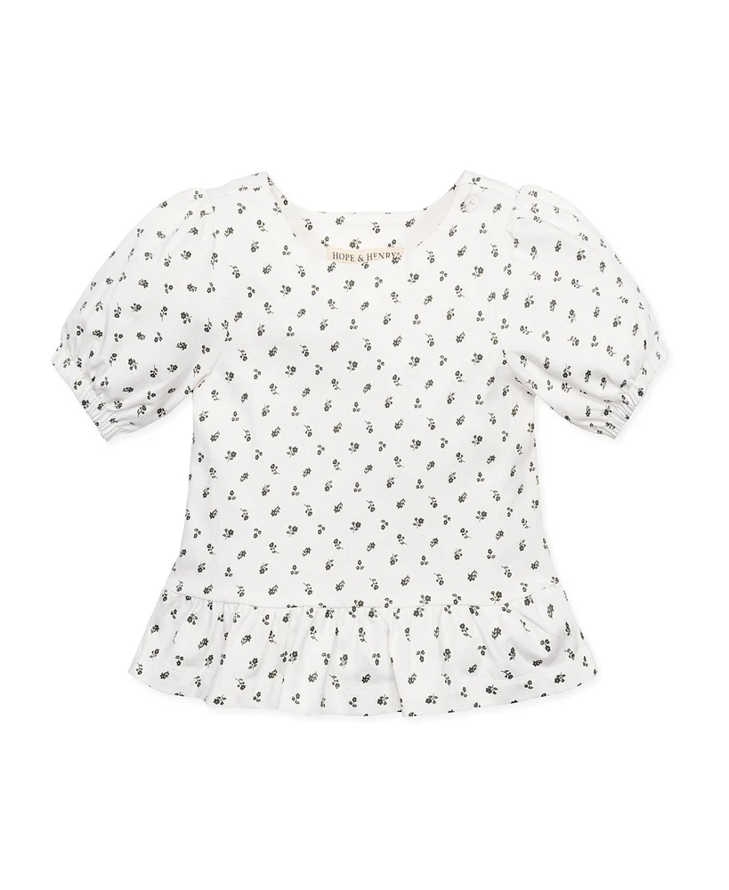 Hope & Henry Girls Organic Bubble Sleeve Knit Peplum Top