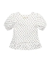 Hope & Henry Girls Organic Bubble Sleeve Knit Peplum Top