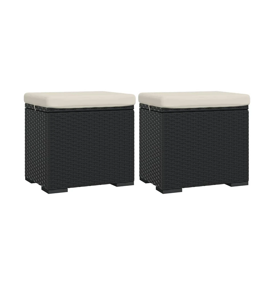 vidaXL Ottomans with Cushions 2 pcs Black 15.7"x11.8"x15.7" Poly Rattan