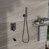 12" Rain Shower Head Systems With Waterfall Tub Spout, Matte, Ceiling Mounted Shower