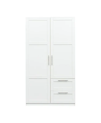 Simplie Fun High Wardrobe And Kitchen Cabinet With 2 Doors, 2 Drawers And 5 Storage Spaces, White