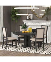 5-Piece Dining Set Extendable Round Table And 4 Upholstered Chairs Farmhouse Dining Set