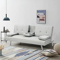 Streamdale Furniture 67" White Pu Multi-Purpose Double Pullout Sofa Bed With Coffee Table