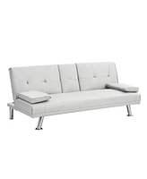 Streamdale Furniture 67" White Pu Multi-Purpose Double Pullout Sofa Bed With Coffee Table