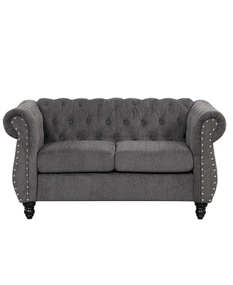 Simplie Fun 60" Modern Sofa Dutch Plush Upholstered Sofa, Solid Wood Legs, Buttoned Tufted Backrest