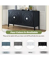 Retro Sideboard Door with Circular Groove Design & Round Metal Handle for Entrance, Dining & Living Room