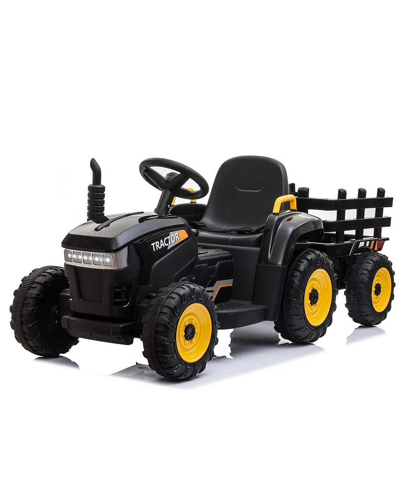 Streamdale Furniture 12V Kids Ride On Tractor With Trailer, Battery Powered Electric Car - Black