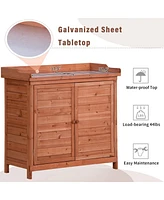 Outdoor 39 Potting Bench Table, Rustic Garden Wood Workstation Storage Cabinet Garden Shed
