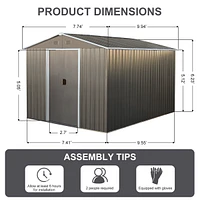 8x10FT Outdoor Metal Storage Shed Grey