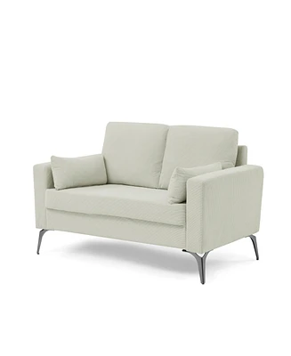 Simplie Fun Loveseat Living Room Sofa, With Square Arms And Tight Back, With Two Small Pillows, Corduroy Beige