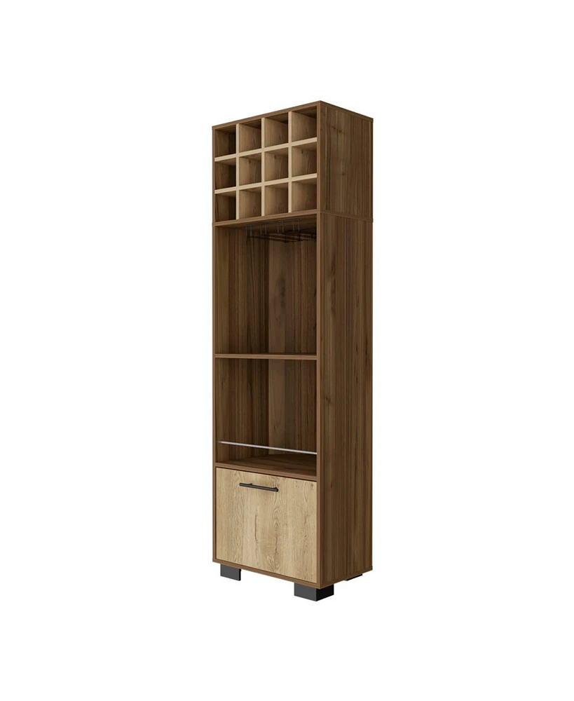 Simplie Fun Jackson 12-Bottle 2-Shelf 1-Drawer Bar Cabinet Mahogany And Macadamia