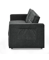 Loveseats Sofa Bed With Pull-Out Bed, Adjsutable Back And Two Arm Pocket, Black (54.5"X33"X31.5")