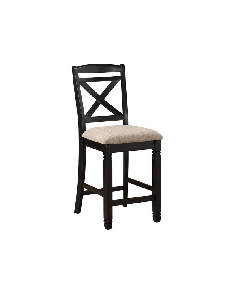 Simplie Fun Transitional Style Dining Chairs Set, 2 Piece, Black Wood, Beige Fabric Seat