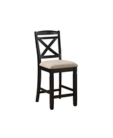 Simplie Fun Transitional Style Dining Chairs Set, 2 Piece, Black Wood, Beige Fabric Seat