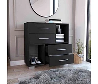 Krista Dresser, Two Open Shelves, Four Drawers