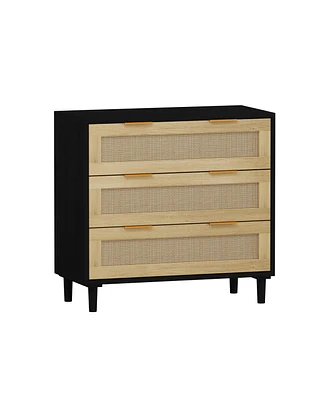 Simplie Fun 31.5" Rattan Storage Cabinet with 3 Drawers, Black