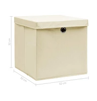 vidaXL Storage Boxes with Lid 4 pcs Cream 12.6"x12.6"x12.6" Fabric