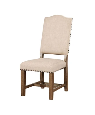 Simplie Fun Beige Fabric Upholstered Dining Chairs with Nailhead Trim