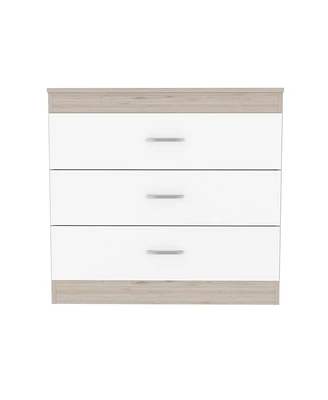 Simplie Fun Melia Three Drawer Dresser, Superior Top, Metal Hardware - Light Gray White