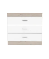 Simplie Fun Melia Three Drawer Dresser, Superior Top, Metal Hardware - Light Gray White