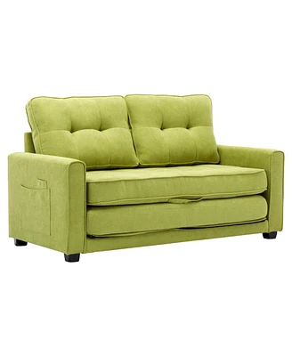 Streamdale Furniture Modern Green Loveseat Sofa with Pull-Out Bed & Side Pocket