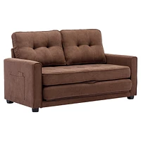 Streamdale Furniture Modern Pull-Out Loveseat Sofa with Side Pocket, Brown