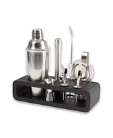 Bey-Berk Bar Set with Cocktail Shaker Set and Wood Base