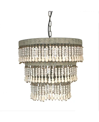 Storied Home 3-Tier Wood Bead Chandelier Antique White