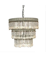 Storied Home 3-Tier Wood Bead Chandelier Antique White