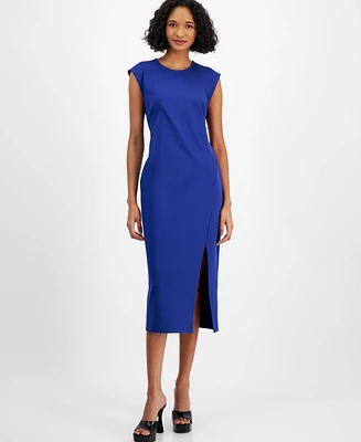 Bar Iii Women's Cap-Sleeve Crewneck Midi Sheath Dress, Created for Macy's