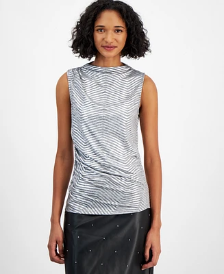 Bar Iii Women's Sleeveless Foil-Print Blouse, Created for Macy's