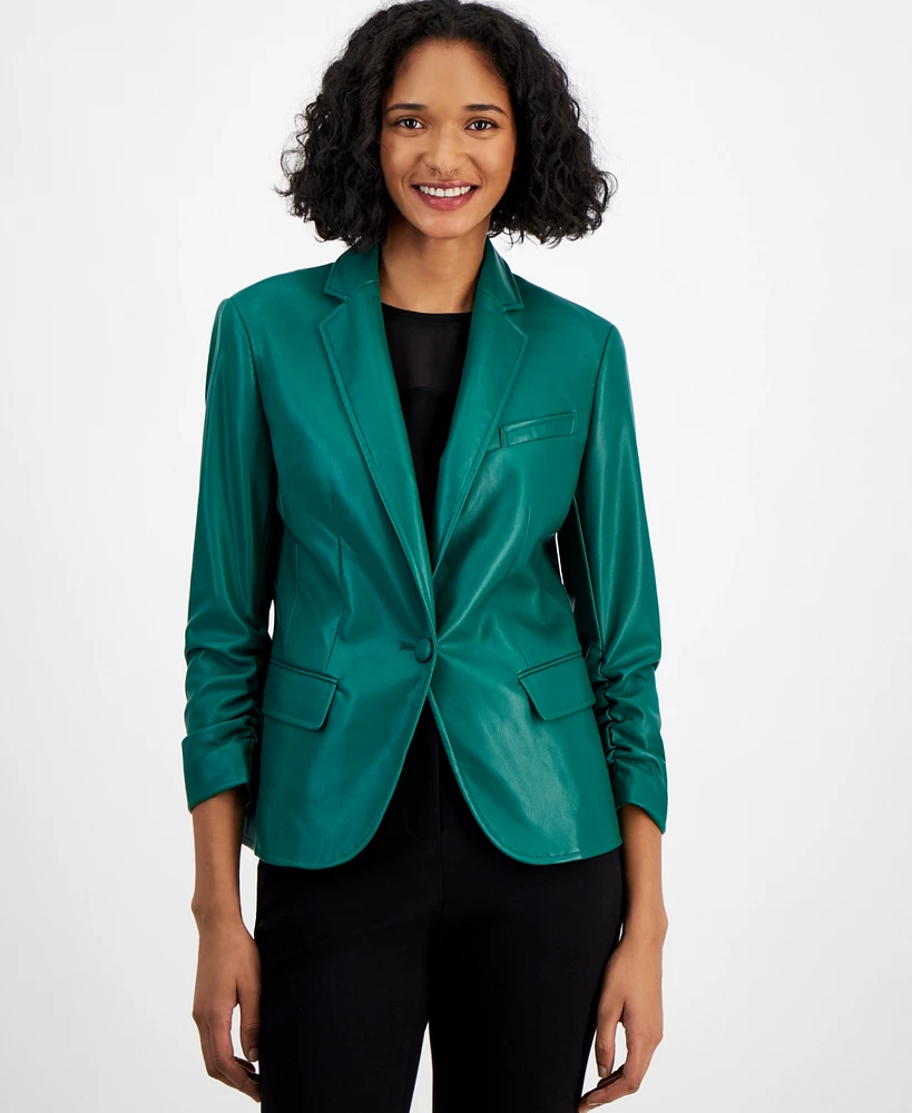 Bar Iii Women's Faux-Leather One-Button Blazer, Created for Macy's