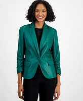 Bar Iii Women's Faux-Leather One-Button Blazer, Created for Macy's