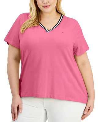 Tommy Hilfiger Plus Contrast Trim V-Neck Top