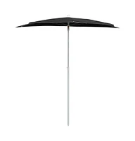 vidaXL Garden Half Parasol with Pole 70.9"x35.4" Black