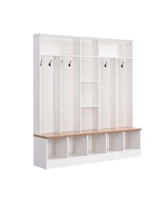 Multifunctional Black Hall Tree with Storage Bench & Hooks