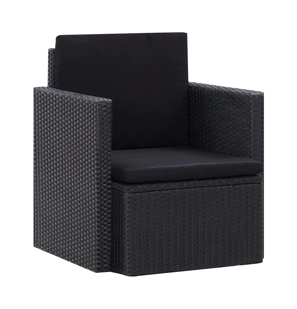 vidaXL Patio Chair with Cushions Poly Rattan Black