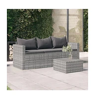 vidaXL 3-Seater Patio Sofa with Cushions Gray Poly Rattan