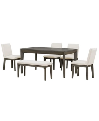 Simplie Fun 6-Piece Dining Table Set With Upholstered Chairs And Bench, Farmhouse Style, Tapered Legs