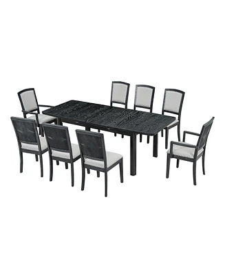 Simplie Fun 9-Piece Rustic Dining Set with Extendable Table
