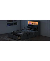 Streamdale Furniture Wood Full Size Hydraulic Platform Bed With Storage Led Headboard, Charging Station And 2 Drawers