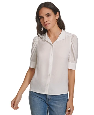 Calvin Klein Jeans Petite Puff-Sleeve Button-Front Shirt