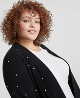 Charter Club Plus Cashmere Rhinestone Open-Front Cardigan, Created for Macy's