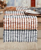 Saro Lifestyle Leather Chindi Stripe Fringed Table Runner, 16"x72"